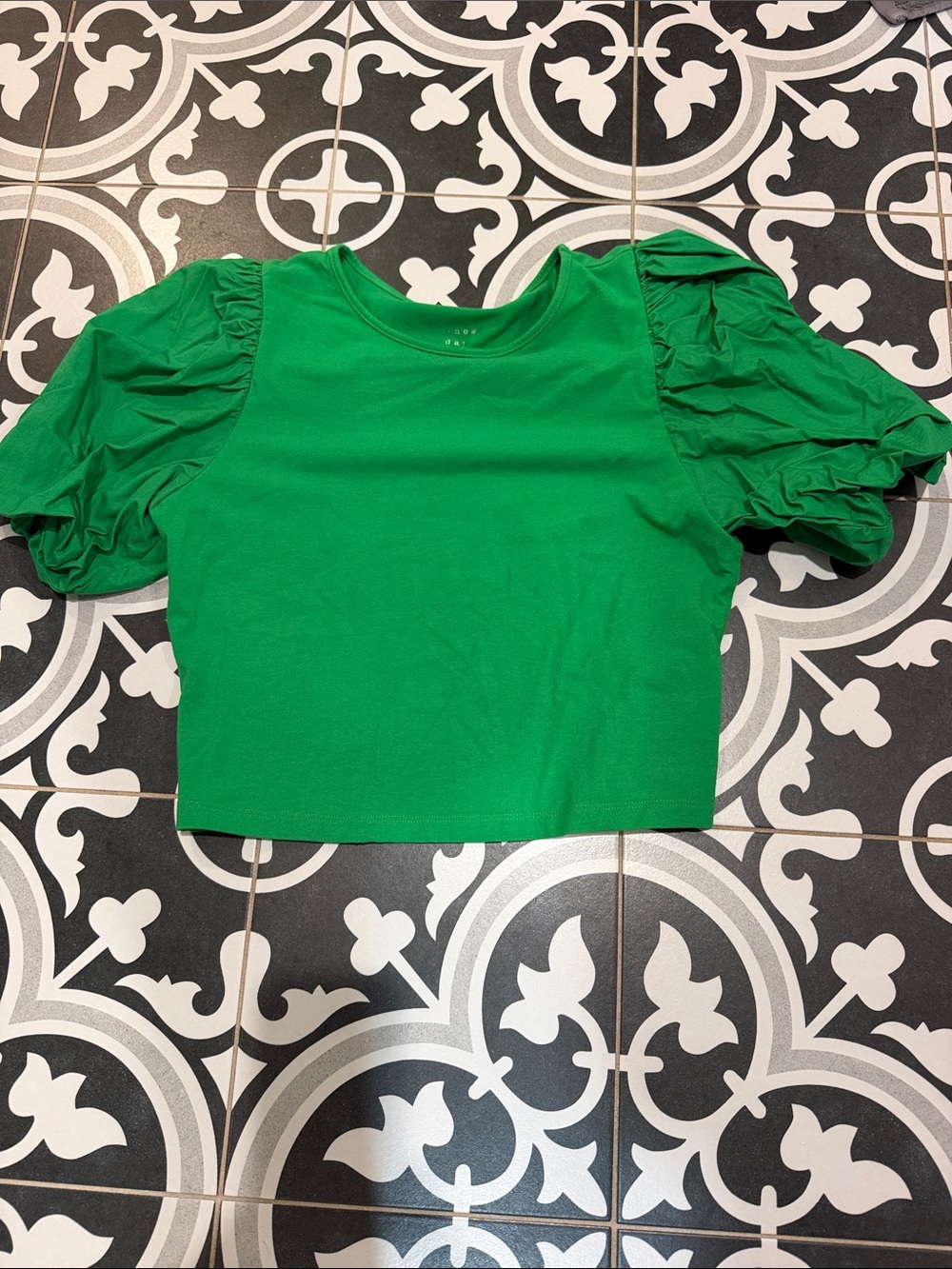 a new day Green Puff-Sleeve Cropped Top